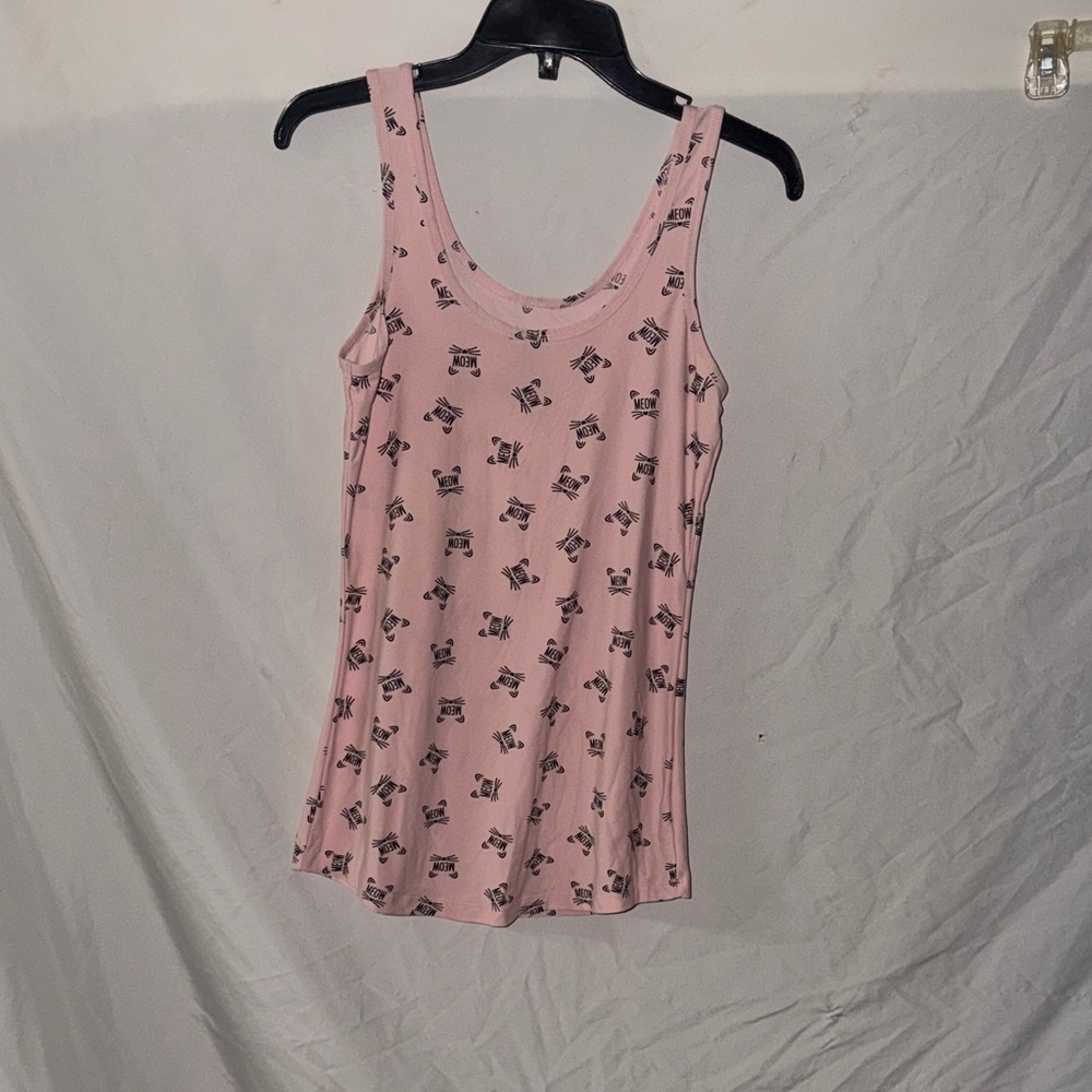 Light Pink cat themed Patterned Tank Top